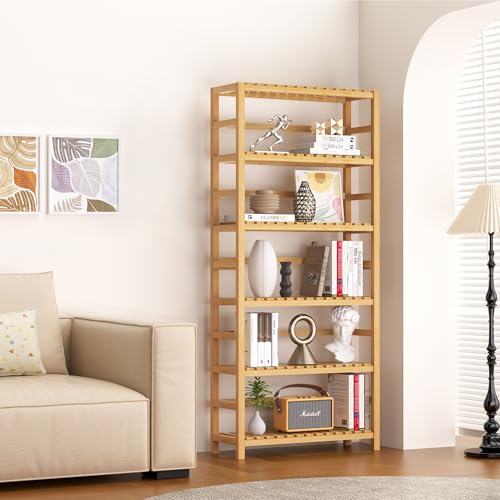Natural 6-Tier Bamboo Shelf - Adjustable Storage & Display Unit
