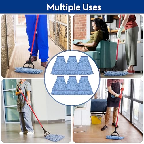 Heavy Duty Mop Heads Pack of 6 - Blue Cotton Looped End Commercial Replacements