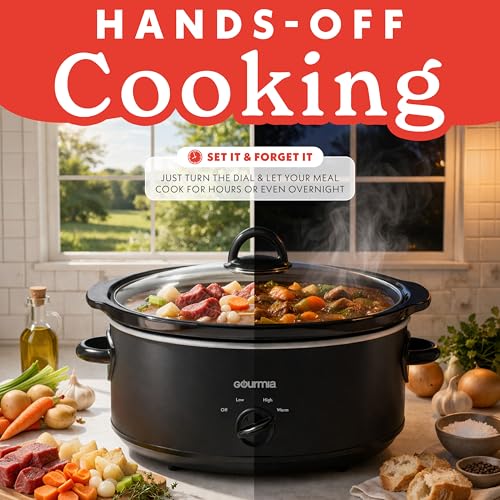 Gourmia 6 Quart Slow Cooker - Manual Controls, Removable Ceramic Pot, Black