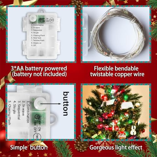 Yayfazy 4Pack Battery-Operated Red & Green Christmas Fairy Lights 400LED 131ft Copper Wire Indoor Outdoor Decoration