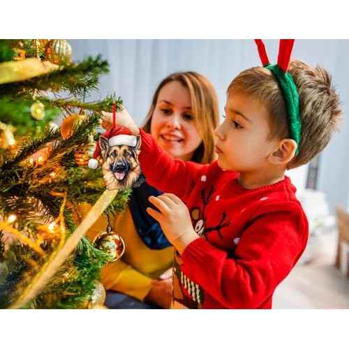 D24TIME German Shepherd Christmas Ornament - Acrylic German Shepherd Ornament for Christmas Tree Decorations Xmas Gifts for Kids Women Dog Lovers Car Home Office Hanging Decor