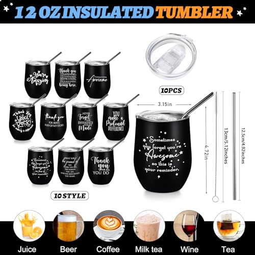 Inbagi 10 Pcs Insulated Stainless Steel Travel Tumblers - Inspirational Gifts for Employees, 12 oz