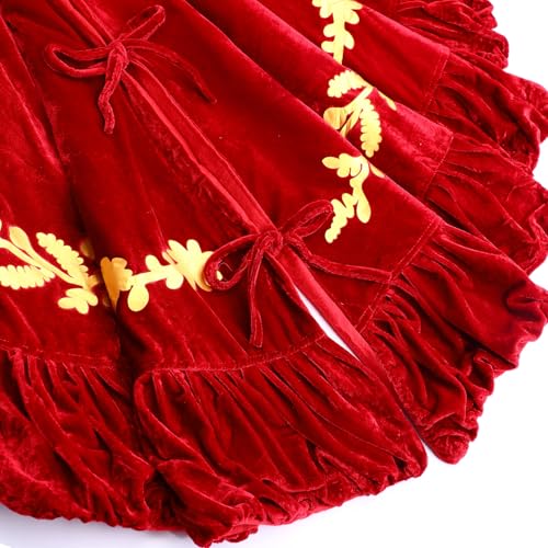 60 Inch Red Velvet Christmas Tree Skirt with Gold Embroidery Trim - Sotiff