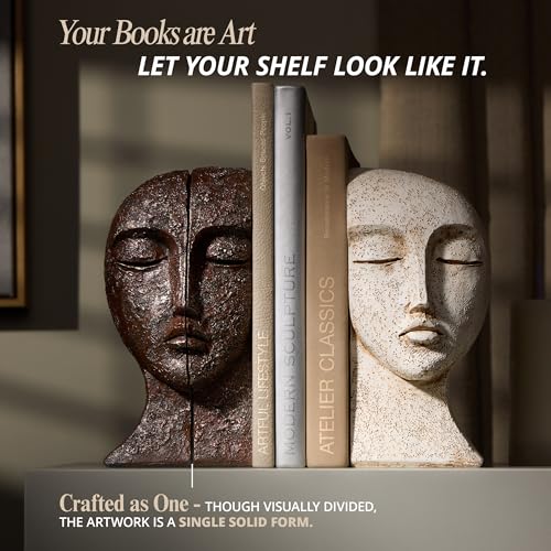 Heavy Duty Decorative Bookends for Heavy Books - Modern Sculptural Shelf Accessories