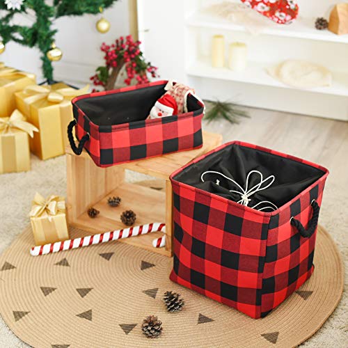 INough Christmas Basket Red Christmas Baskets for Gifts Empty, Toy Baskets Storage Kids Buffalo Plaid Storage Cube, Christmas Storage Baskets, Holiday Baskets Empty Buffalo Plaid Baskets