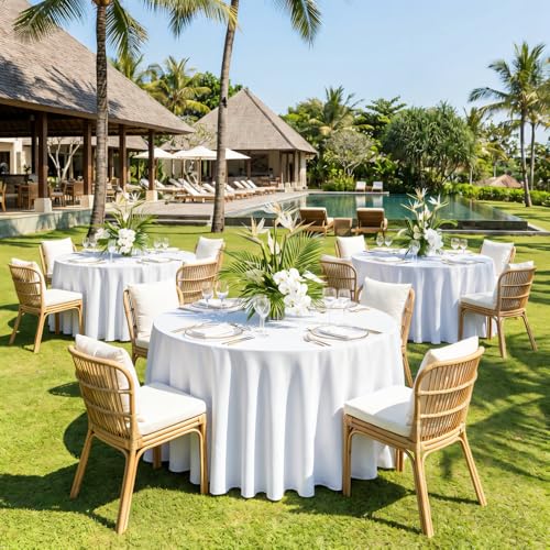 White Round Tablecloth 120 Inch - 8 Pack for 48-96 Inch Tables - Wrinkle-Resistant Polyester