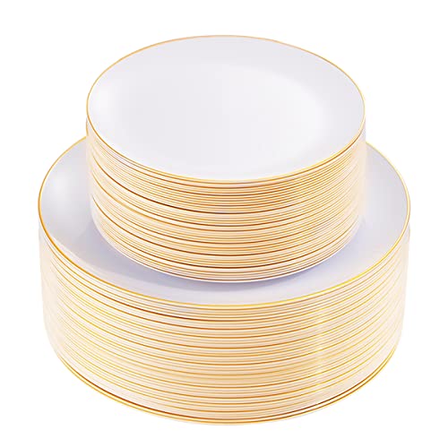 KIRE Gold Rimmed Disposable Plates 100pcs - Wedding, Party & Holiday Tableware