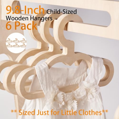 Kids Wooden Clothing Rack with 6 Hangers - Montessori Toddler Wardrobe