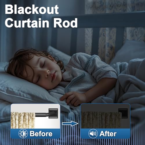 Black Curtain Rod for Windows 66-120 Inch Heavy Duty French Return Wrap Around Darkening Drapery Rod - Variation of Black / 66-120"