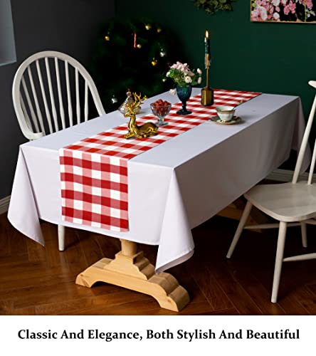 DUOBAO 14x90-Inch Red and White Buffalo Check Farmhouse Table Runner for Holiday & Wedding Decor