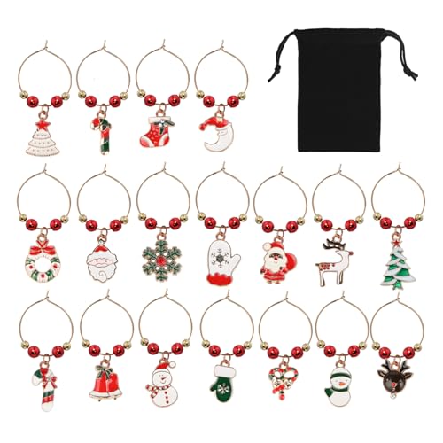 Christmas Wine Glass Charms Wine Charms for Stem Glasses Wine Glass Markers Wine Glass Identifier Charms Drink Charms Drink Markers Wine Glass Tags for Holiday Themed Wine Party Decoration (18 Pack)