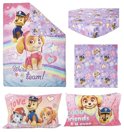 Paw Patrol Skye 4-Piece Toddler Bedding Set - Includes Comforter, Sheets & Reversible Pillowcase, Pink, Adventure Theme