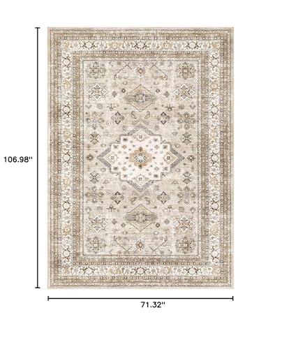 Cotiled 6x9 Beige Area Rug - Washable Traditional Vintage Carpet for Living Room