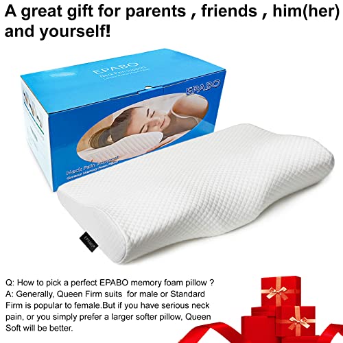 EPABO Queen Memory Foam Pillow for Neck Pain - Contour Orthopedic Cervical Support, White, 24x15x4.8 inches