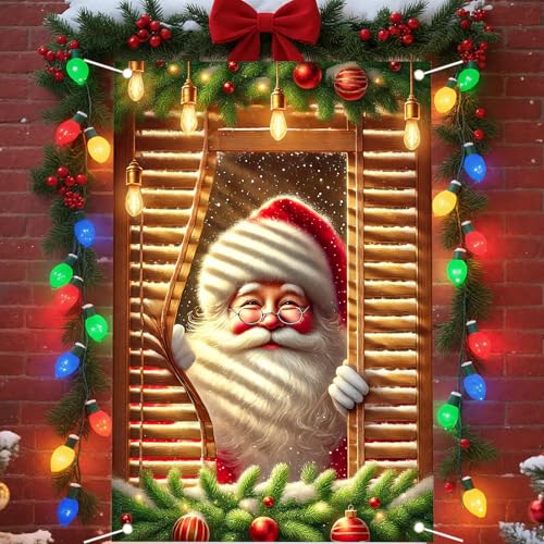 Santa Claus Xmas Window Cover Banner 31x47 Inches Polyester Holiday Decor