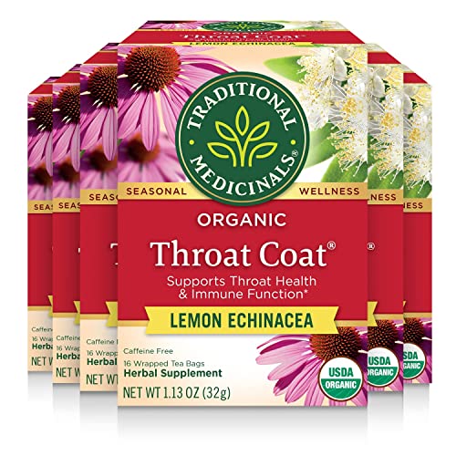 Traditional Medicinals Organic Throat Coat Lemon Echinacea Tea - 96 Bags (Pack of 6)
