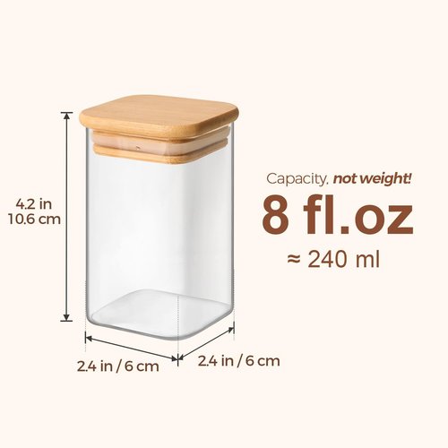 ComSaf 12Pcs Spice Jars - Airtight Glass Containers with Bamboo Lids & Labels | 8oz Square Design