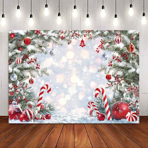 Christmas Candy Cane Backdrop Xmas Tree Winter Snow Scene Photography Background Merry Christmas Holiday Party Decorations Banner Booth Props (7x5FT(82x59 inch))