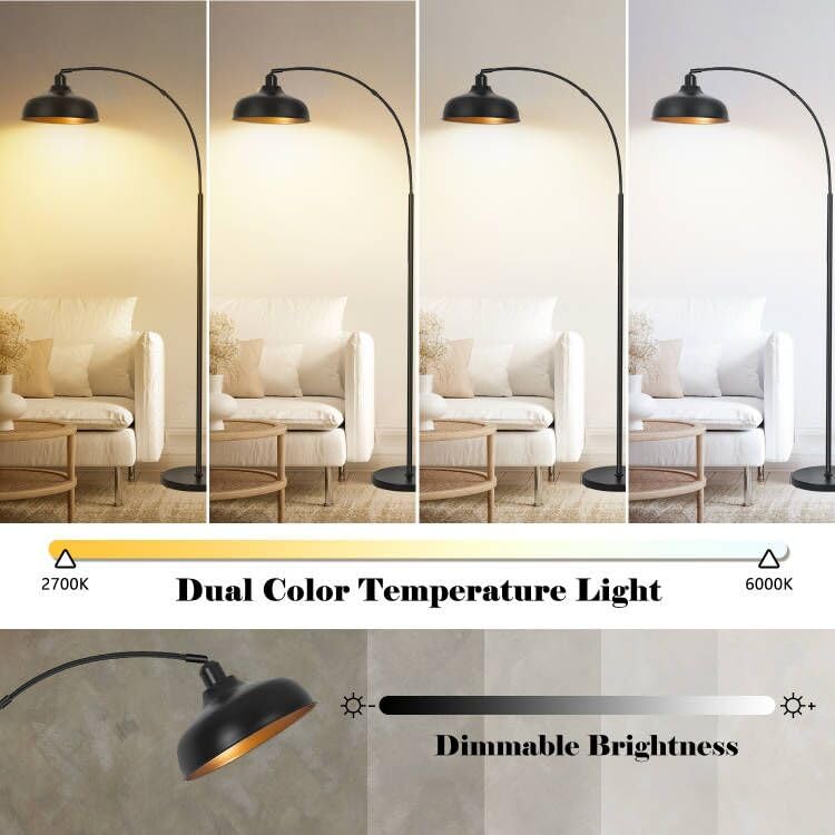Brilvibera Black 70-Inch Dimmable Arch Floor Lamp with Remote & Adjustable Shade