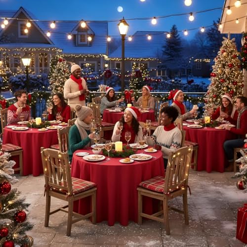 Sancua 8 Pack Christmas Red Round Tablecloth 108 Inch for 42-96 Inch Tables - Holiday Decor