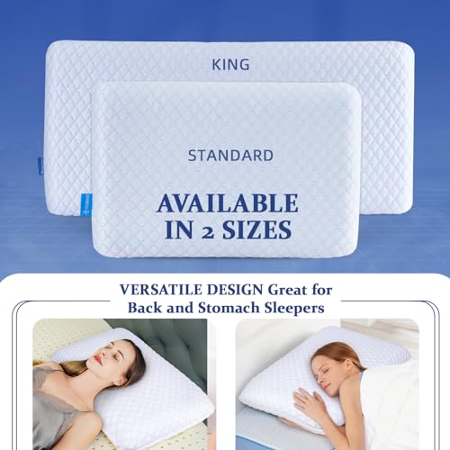 King Size Ultra Thin Cooling Memory Foam Pillow - 2.75 Inch Support for Sleeping