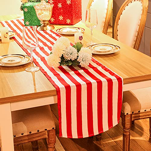 Tatuo 4 Pieces 12" x 108" Red White Striped Table Runner - Polyester (Variation: 12 x 108 Inch)
