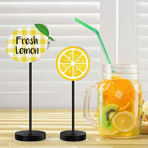 Maitys 3 Pcs Summer Lemon Tabletop Decor Standing Lemon Block Wooden Table Centerpiece Sign Table Summer Decor for Home Kitchen