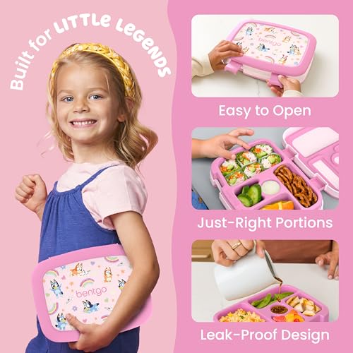 Kids Leak-Proof Bento Lunch Box - Bluey Hearts & Crafts, 5 Compartments