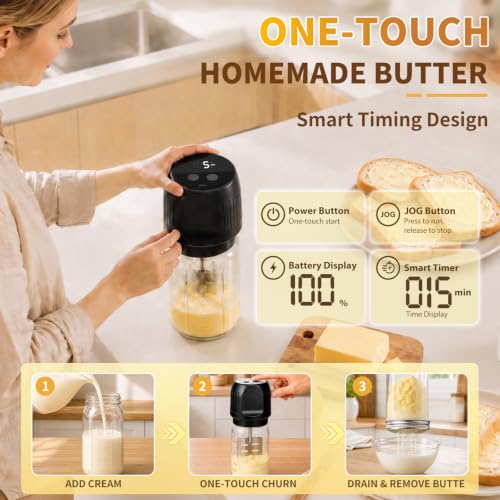 VOJPGJP 32oz Electric Cordless Butter Churner High-Speed 8000RPM