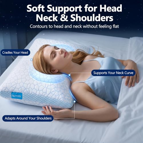 QUTOOL Blue-Ice Plus Cooling Pillow - Standard Size Adjustable Memory Foam for Hot Sleepers