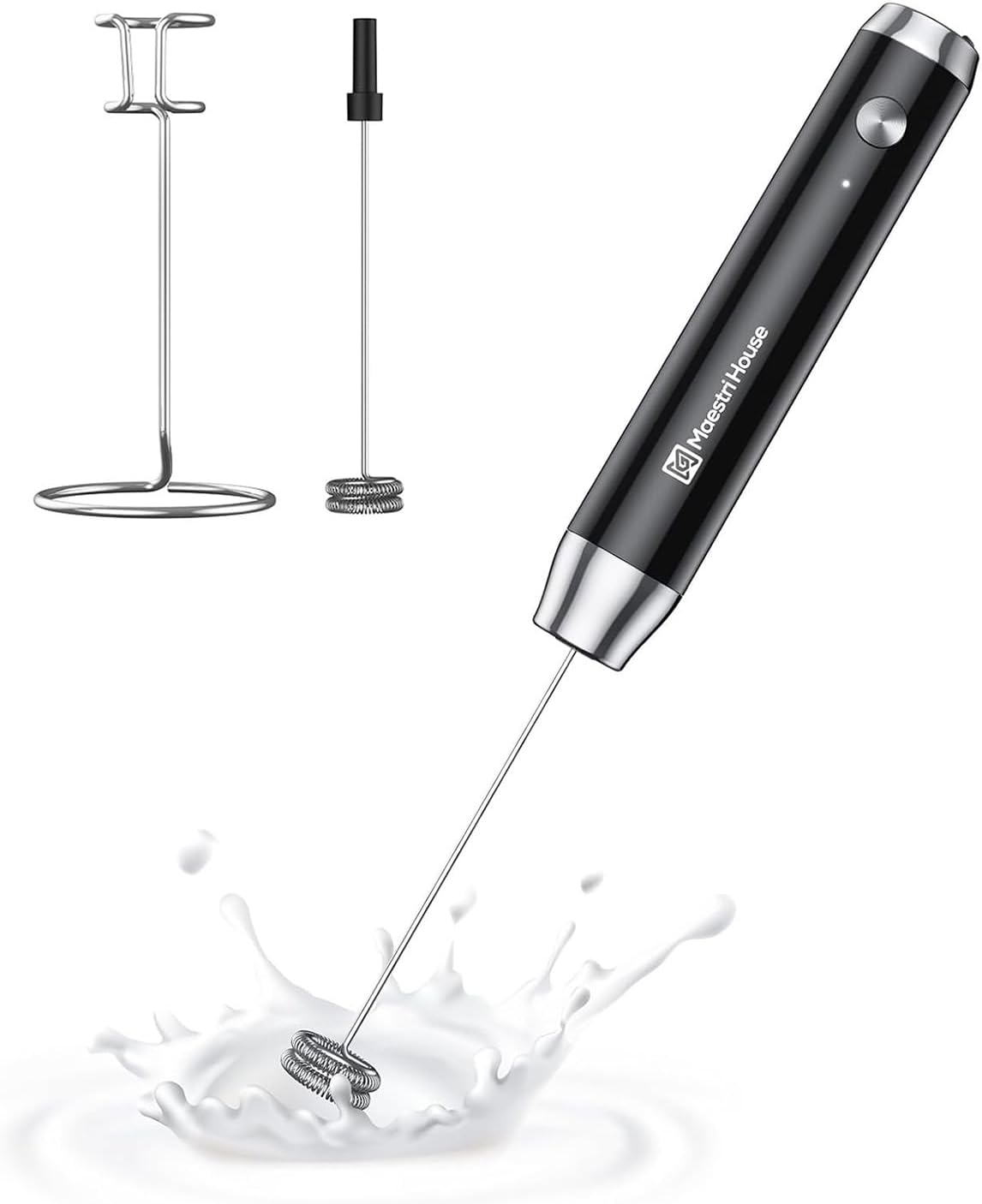 Maestri House Rechargeable Milk Frother - Handheld Electric Foam Maker with Detachable Stainless Steel Whisk for Lattes & Cappuccinos