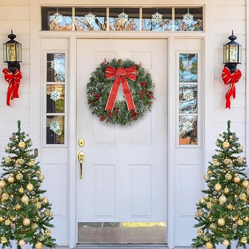 Red 24 Inch Outdoor Christmas Wreath Front Door Decor - Large Winter Holiday Garland
