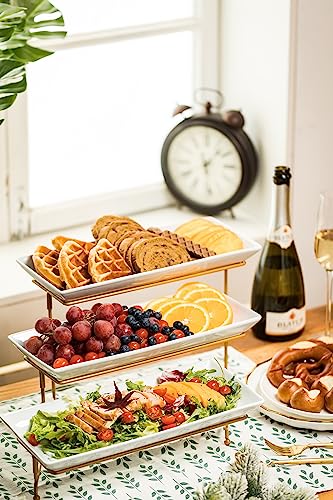 Large 14 Inch Gold 3-Tier Porcelain Serving Stand for Party & Events