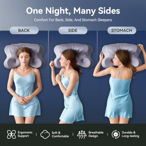 Neck Pillow for Sleeping Large - Cervical Memory Foam Pillow with 3-Hole Design, Gray