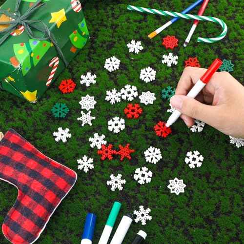 100pcs Mini Snowflake Ornaments, 0.9in Tiny Wooden Snowflakes Christmas Snowflake Decorations Snow Shaped Decors for DIY Craft Xmas Tree Winter Party Home Decoration (White)