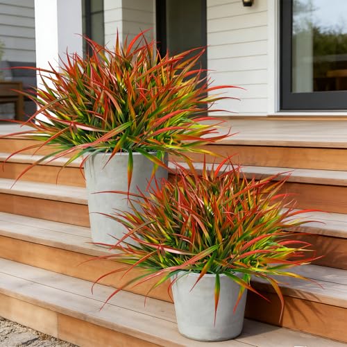 Cherica 40Pcs Red Artificial Outdoor Grass Stems UV Resistant Landscaping Decor