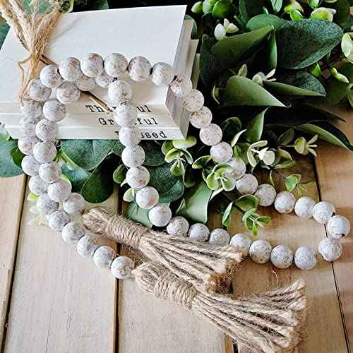 IMIKEYA Wooden Beads Garland: Farmhouse Wood Bead Garland for Tiered Tray Farmhouse s Hanging Wood with Tassels Prayer Rustic s for Coffee Table Decor
