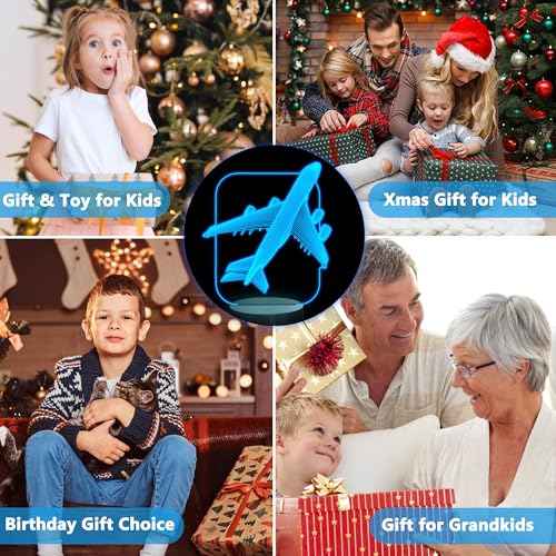 Aircraft Airplane 3D Night Light Kids Bedside Lamp 16 Colors Changing with Remote Control Xmas Halloween Birthday Gift for Child Baby Boy