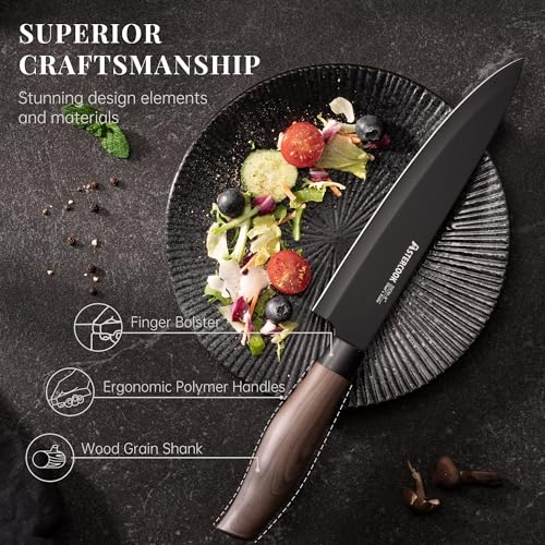 Astercook Black 6-Piece Kitchen Knife Set with Block - High Carbon Stainless Steel, Ultra Sharp, Dishwasher Safe