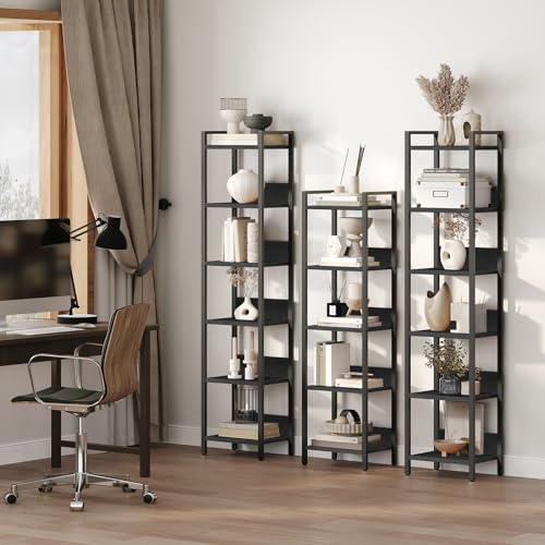6-Tier Bookshelf for Small Spaces - Black Metal & Wood Storage Shelf