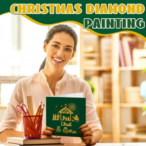 TecUnite Religious Vintage Christmas Nativity Diamond Painting Greeting Cards Set with Envelopes - Holy Night DIY Crafts