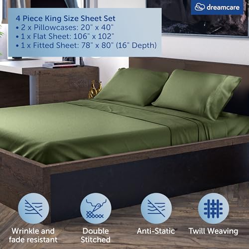 Olive DreamCare King Size Rayon Bamboo Cooling Bed Sheets 4pc Set