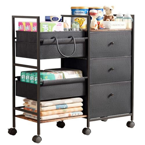 Grey 2-in-1 Baby Diaper Caddy Organizer with Wheels and Storage