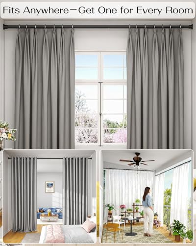 EZFurni Black Tension Curtain Rod 42-123 Inches No Drilling Window Support