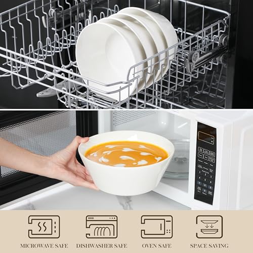Large Salad Soup Bowls Set of 4 - 60oz White Ceramic Bowls, Family Serving