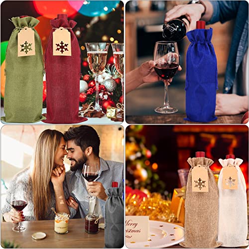 DIYASY Burlap Wine Gift Bags 12 Pcs with 24 Snowflake Tags & Jute Twine – Christmas Gift Wrapping