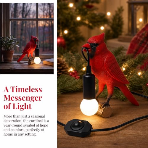 OVANUS Red Cardinal Lamp - Dimmable Night Light for Bird Lovers, Safe & Durable