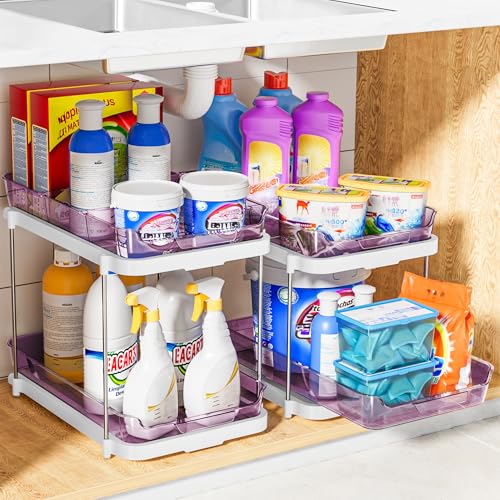 Purple 2-Pack Multi-Purpose Under Sink & Kitchen Organizer with Movable Dividers