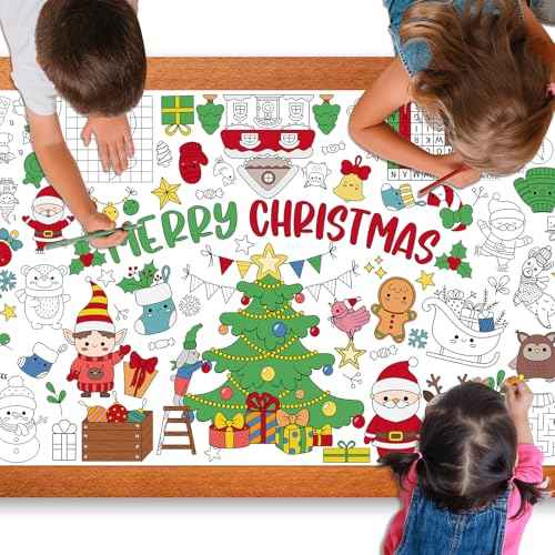 Giant Coloring Poster for Kids, 30x72 Inch Merry Christmas Large Coloring Tablecloth Banner, Color-in Activities Games for Kids School Classroom Home Party Supplies Decorations