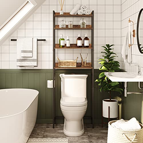 Rustic Brown 4-Tier Over Toilet Storage Rack - Space Saver Bathroom Organizer
